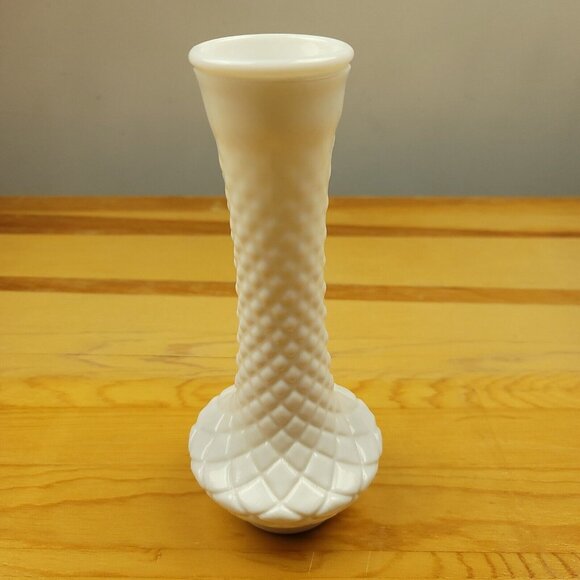 Vintage Loeffler Randall Cross Hatched Milk Glass Bud Vase Mid-Century Hobnail - Picture 3 of 9